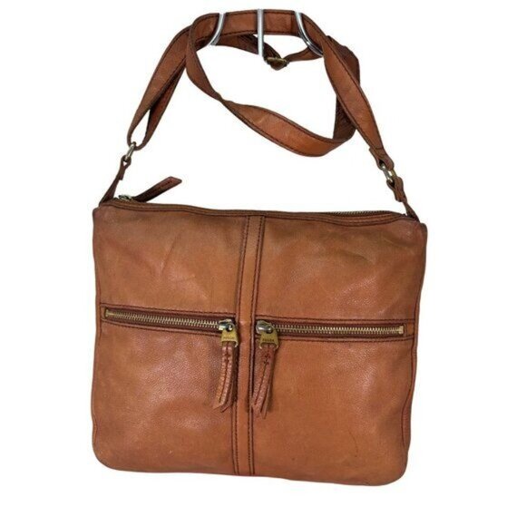Fossil Erin Brown Pebbled Cow Leather Crossbody Top Zip Bag - Picture 2 of 9